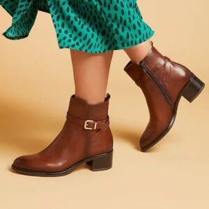 Browns Leather Ankle Boots Buckle Strap Block Heel Rich Brown Size 37